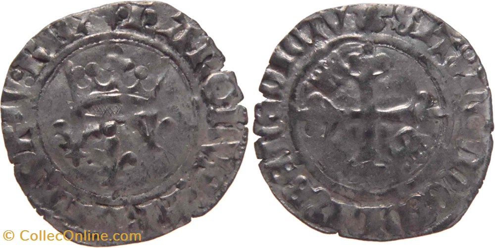 Mâcon 1419-8 fin gros dit "florette" 5è émission royale variété fautée au nom de Charles VI monnaies europe medievale france royales macon 1419 8 fin gros dit florette 5e emission royale variete fautee au nom de charles vi