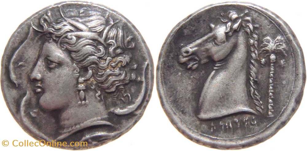 antiquité grecque Sicile Lilybée -340 tétradrachme siculo-punique monnaies antiques grecques antiquite grecque sicile lilybee 340 tetradrachme siculo punique