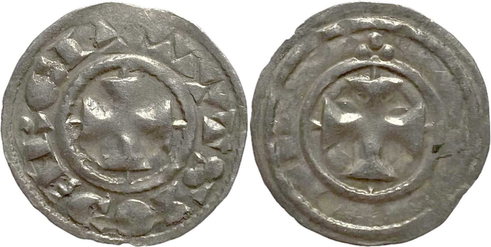 Auxerre 1050-1100 denier - monnayage immobilisé revers anépigraphe var ∃ rétrograde monnaies europe medievale france feodales auxerre 1050 1100 denier monnayage immobilise revers anepigraphe var retrograde