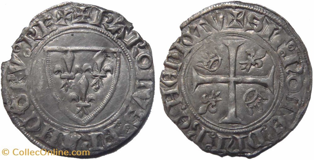 Mâcon 1390 à 1411 blanc dit "guénar" 2è émission type 3 au nom de Charles VI monnaies europe medievale france royales macon 1390 a 1411 blanc dit guenar 2e emission type 3 au nom de charles vi