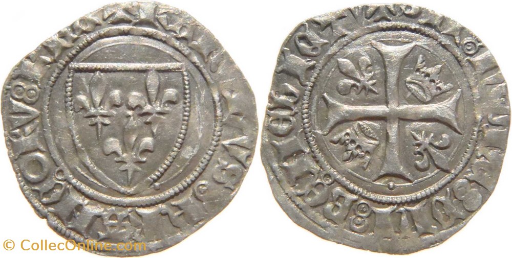 Mâcon 1417-11 blanc dit "guénar" 5è émission type 2 Jean-sans-Peur au nom de Charles VI monnaies europe medievale france feodales macon 1417 11 blanc dit guenar 5e emission type 2 jean sans peur au nom de charles vi