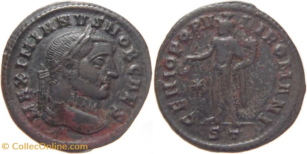 autre romaine 298-299 Galère follis au revers Génie frappé à Ticinum monnaies antiquite av jc romaines republicaines imperiales autre romaine 298 299 galere follis au revers genie frappe a ticinum