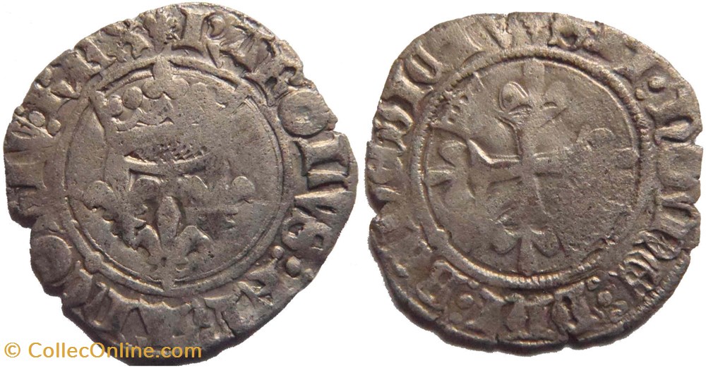 Mâcon 1419-9 à 1420-03 gros dit "florette" 5è émission royale fautée au nom de Charles VI monnaies europe medievale france royales macon 1419 9 a 1420 03 gros dit florette 5e emission royale fautee au nom de charles vi