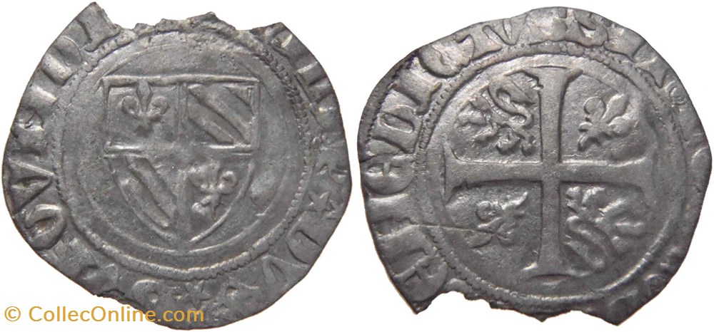 Auxonne 1395-1398 grand blanc type 2 avec signe initial fauté au nom de Philippe-le-Hardi monnaies europe medievale france feodales auxonne 1395 1398 grand blanc type 2 avec signe initial faute au nom de philippe le hardi