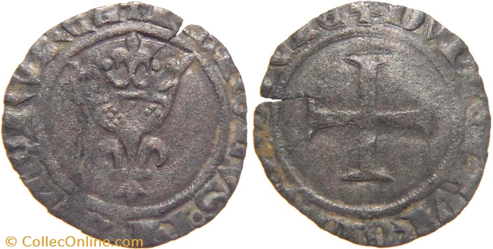 Dijon 1421 double tournois dit "niquet" variété légende "FRANC0RV" au nom de Charles VI monnaies europe medievale france royales dijon 1421 double tournois dit niquet variete legende franc0rv au nom de charles vi