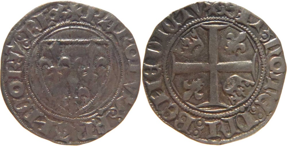 Poitiers 1389 blanc dit "guénar" 2è émission au nom de Charles VI monnaies europe medievale france royales poitiers 1389 blanc dit guenar 2e emission au nom de charles vi