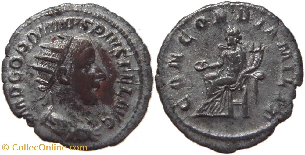 autre romaine fin 239 - début 240 Gordien III antoninien au revers Concorde frappé à Rome monnaies antiquite av jc romaines republicaines imperiales autre romaine fin 239 debut 240 gordien iii antoninien au revers concorde frappe a rome