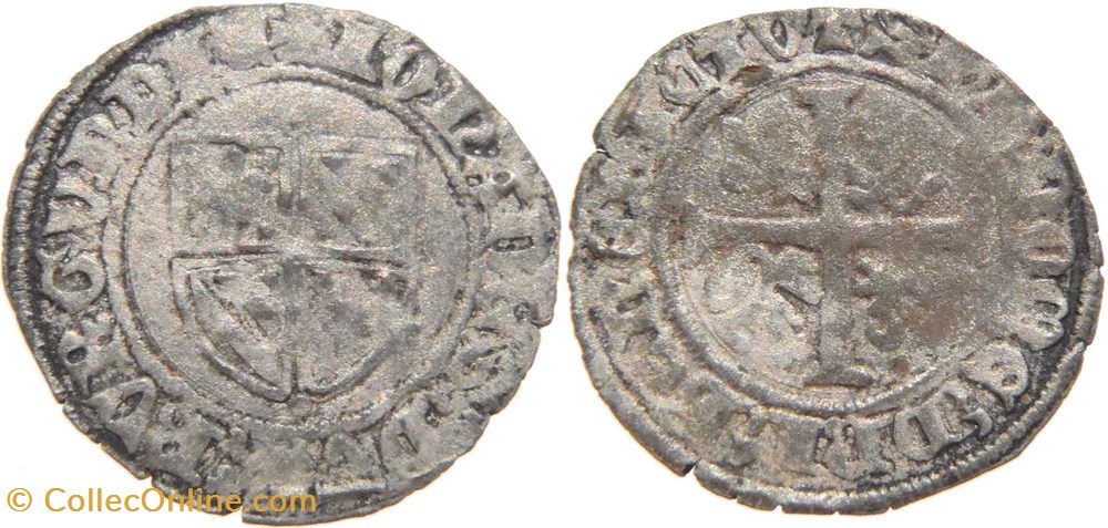 Cuisery 1416-1417 grand blanc au croissant sous "I" de BVRGVnDIe variété au nom de Jean-sans-Peur monnaies france feodales cuisery 1416 1417 grand blanc au croissant sous i de bvrgvndie variete au nom de jean sans peur