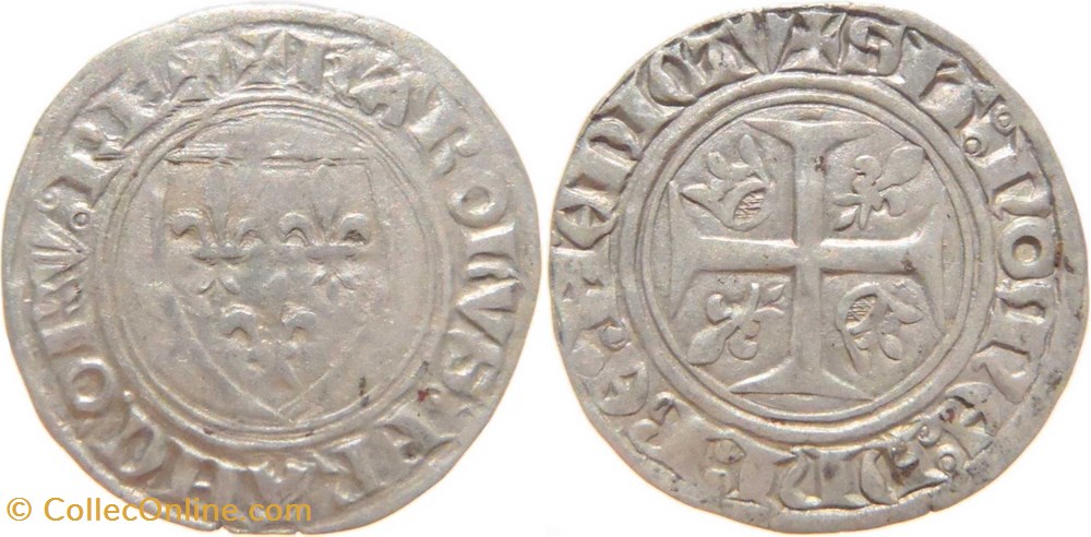 Mâcon 1390 à 1411 blanc dit "guénar" 2è émission type 3 RE+ point secret varié au nom de Charles VI monnaies europe medievale france royales macon 1390 a 1411 blanc dit guenar 2e emission type 3 re point secret varie au nom de charles vi
