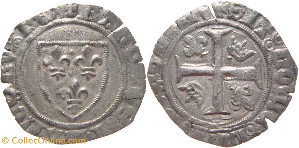 Chalon-sur-Saône 1419 ou Dijon blanc à l'écu dit "guénar" émission ducale au nom de Charles VI monnaies europe medievale france feodales chalon sur saone 1419 ou dijon blanc a ecu dit guenar emission ducale au nom de charles vi