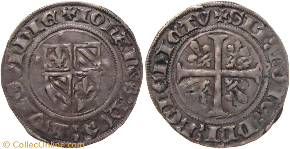 Saint Laurent-lès-Chalon 1412 grand blanc variété nouvelle au nom de Jean-sans-Peur monnaies france feodales saint laurent les chalon 1412 grand blanc variete nouvelle au nom de jean sans peur