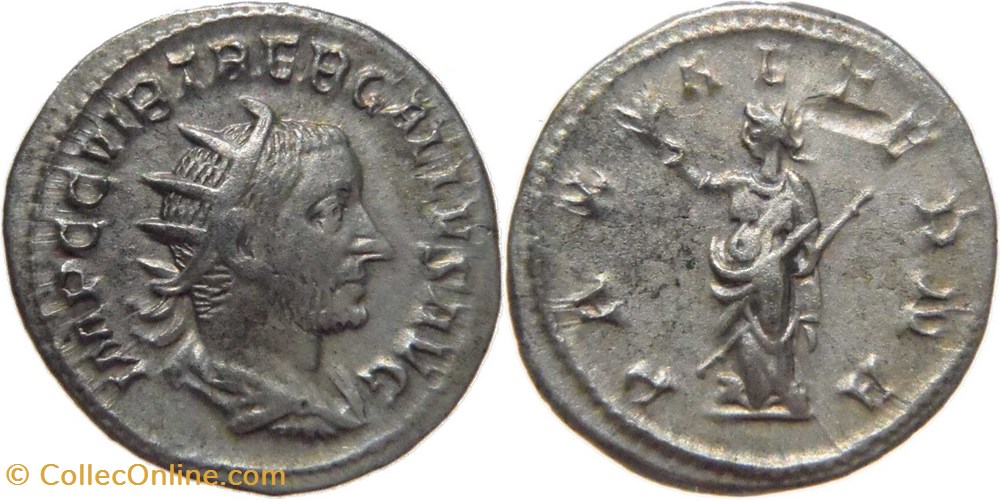 monnaies antiquite av jc romaines republicaines imperiales autre romaine 252 fin annee trebonien galle antoninien au revers pax frappe a rome