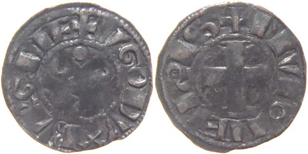 Dijon 1162-1192 denier variété nouvelle avec V de DVX sommée d'un point au nom de Hugues III monnaies europe medievale france feodales dijon 1162 1192 denier variete nouvelle avec v de dvx sommee un point au nom de hugues iii