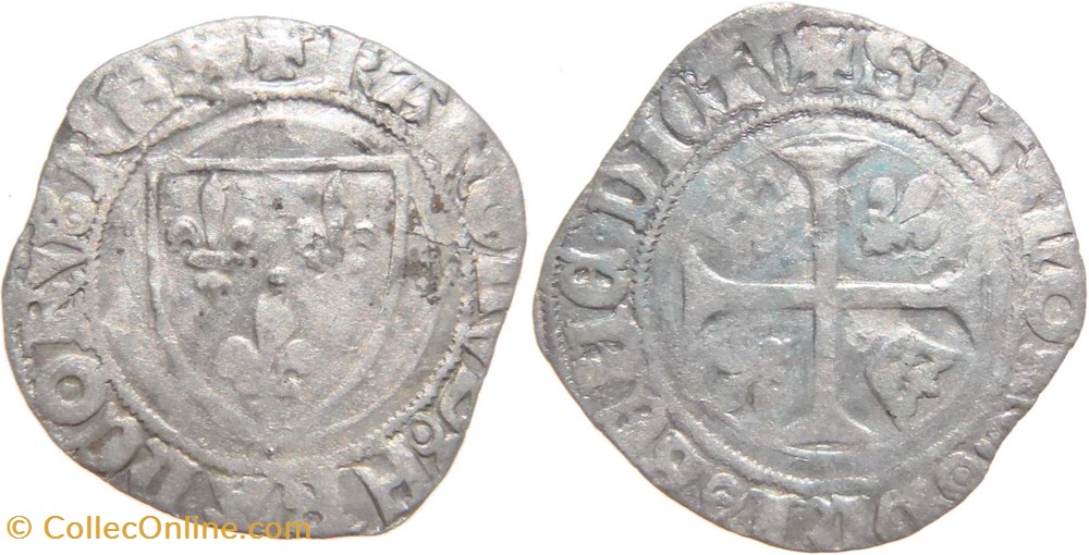 Dijon 1410-1411 blanc à l'écu dit "guénar" 2è émission type 4 au nom de Charles VI monnaies france royales dijon 1410 1411 blanc a ecu dit guenar 2e emission type 4 au nom de charles vi