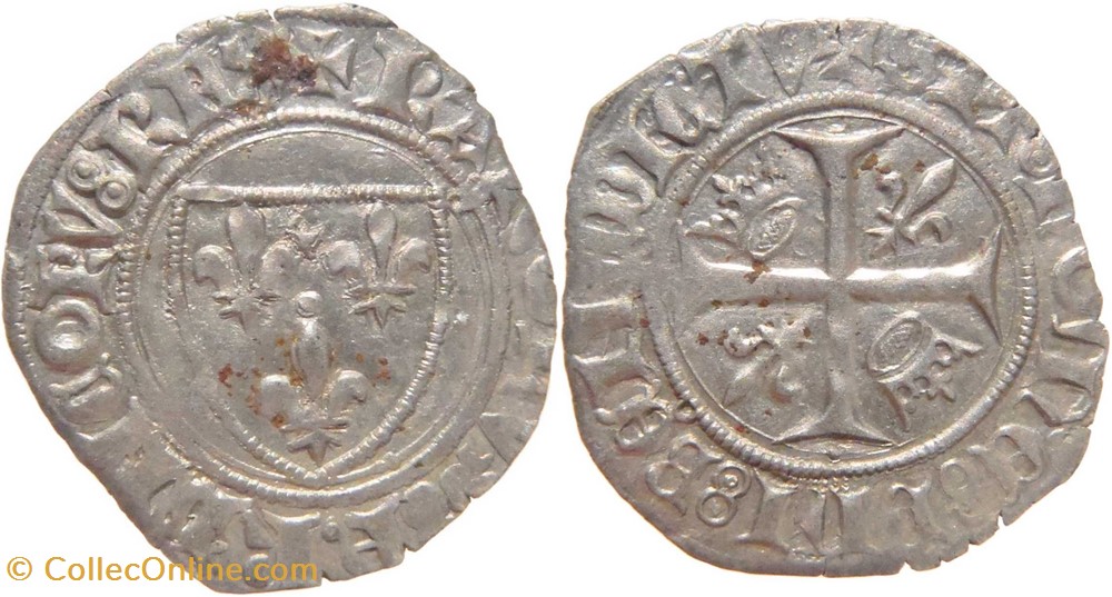 Mâcon 1417-12 à 1418-02 blanc dit "guénar" 6è ém. type 1bis Jean-sans-Peur au nom de Charles VI monnaies europe medievale france feodales macon 1417 12 a 1418 02 blanc dit guenar 6e em type 1bis jean sans peur au nom de charles vi