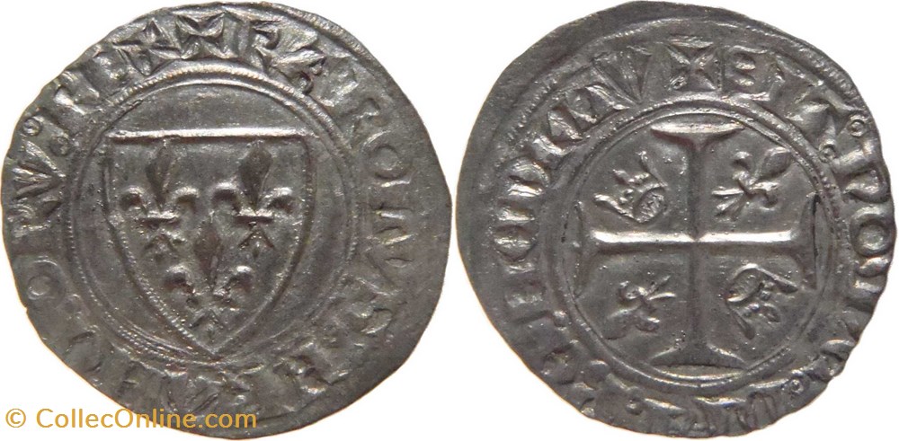 Mâcon 1390 à 1411 blanc dit "guénar" 2è émission type 3 RE+ faux pour servir au nom de Charles VI monnaies europe medievale france royales macon 1390 a 1411 blanc dit guenar 2e emission type 3 re faux pour servir au nom de charles vi