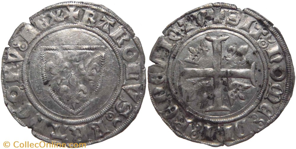 Chalon-sur-Saône 1413-1417 blanc à l'écu dit "guénar" émission ducale au nom de Charles VI monnaies europe medievale france feodales chalon sur saone 1413 1417 blanc a ecu dit guenar emission ducale au nom de charles vi