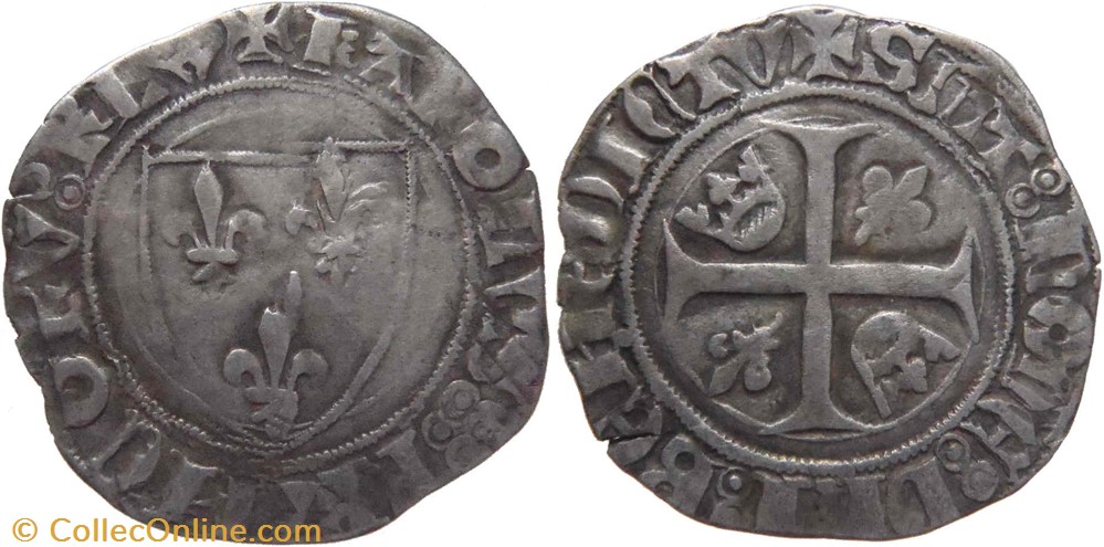 Dijon 1395-1398 blanc à l'écu dit "guénar" 2è émission type 2 au nom de Charles VI monnaies europe medievale france royales dijon 1395 1398 blanc a ecu dit guenar 2e emission type 2 au nom de charles vi