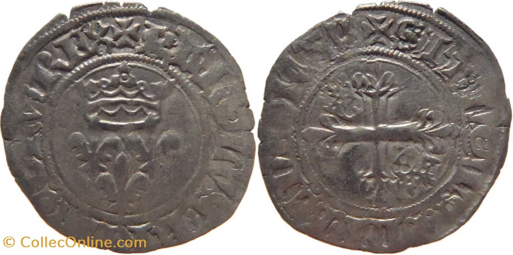 Mâcon 1418-9 à 1419-3 gros dit "florette" 3è émission ducale Jean-sans-Peur au nom de Charles VI monnaies europe medievale france feodales macon 1418 9 a 1419 3 gros dit florette 3e emission ducale jean sans peur au nom de charles vi