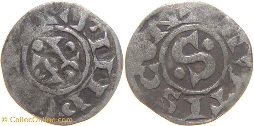 Mâcon 1137-1239 denier au "S" cantonné au nom de Philippe Ier variété fautée MVTISC•N avec "O" plein monnaies europe medievale france feodales macon 1137 1239 denier au s cantonne au nom de philippe ier variete fautee mvtisc n avec o plein