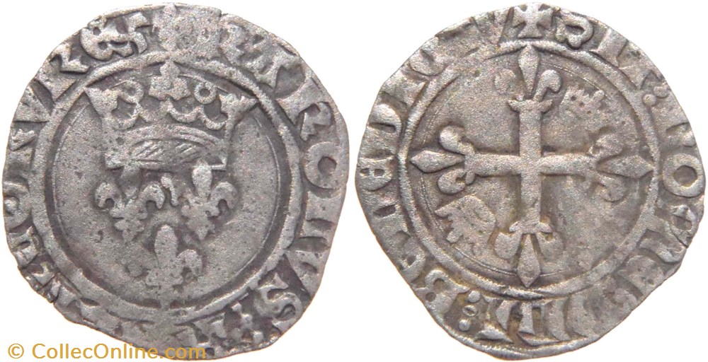 Dijon 1419-08 gros dit "florette" fauté au nom du roi Charles VI monnaies europe medievale france feodales dijon 1419 08 gros dit florette faute au nom du roi charles vi