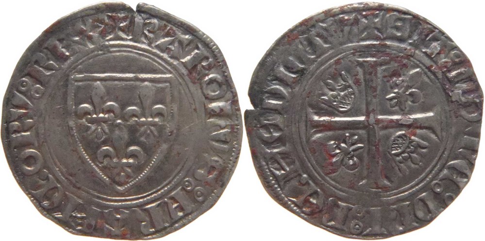 Mâcon 1390 à 1411 blanc dit "guénar" 2è émission type 3 variété au nom de Charles VI monnaies europe medievale france royales macon 1390 a 1411 blanc dit guenar 2e emission type 3 variete au nom de charles vi