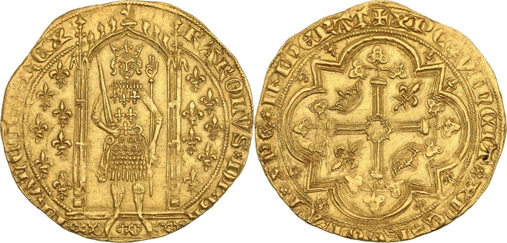 Mâcon 1365-04 à 1385-02 franc à pied d'or au nom de Charles V monnaies europe medievale france royales macon 1365 04 a 1385 02 franc a pied or au nom de charles v