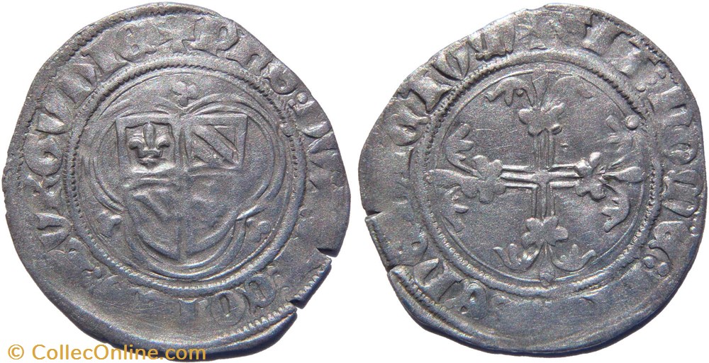 Saint Laurent-lès-Chalon 1422-05 blanc à l'écu dans un trilobe au nom de Philippe-le-Bon monnaies europe medievale france feodales saint laurent les chalon 1422 05 blanc a ecu dans un trilobe au nom de philippe le bon