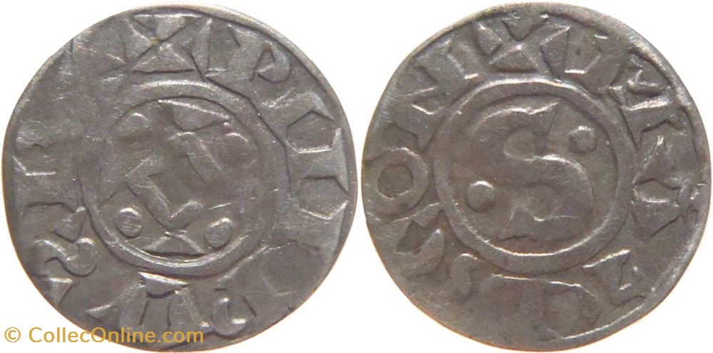 Mâcon 1137-1239 denier au "S" cantonné au nom de Philippe Ier variété PIIIPVƧ avec Ƨ rétrograde monnaies europe medievale france feodales macon 1137 1239 denier au s cantonne au nom de philippe ier variete piiipv avec retrograde