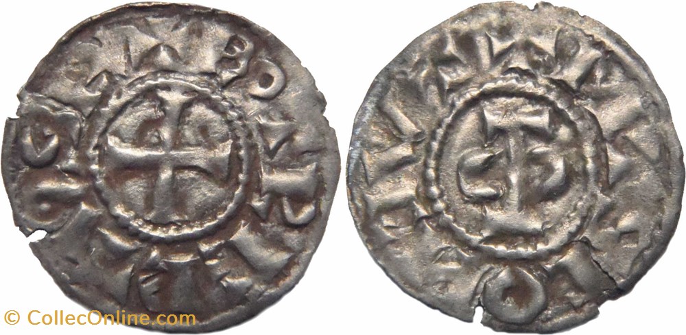 Mâcon 1015-1026 denier type 2 aux noms de Robert II et d' Otte Guillaume à légende d'avers fautive monnaies france feodales macon 1015 1026 denier type 2 aux noms de robert ii et otte guillaume a legende avers fautive
