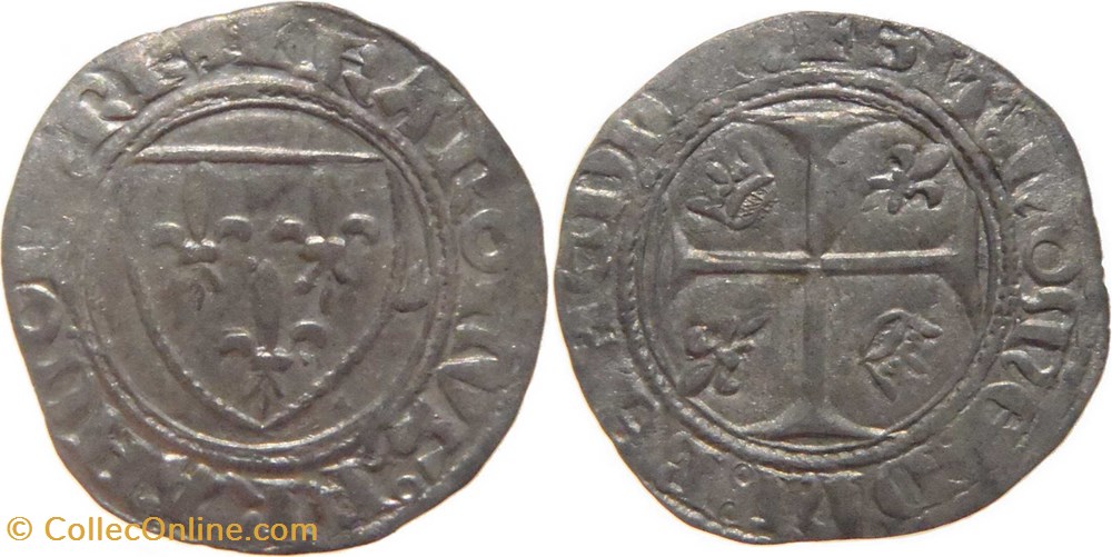 Mâcon 1390 à 1411 blanc dit "guénar" 2è émission type 3 RE+ et "K" barré au nom de Charles VI monnaies europe medievale france royales macon 1390 a 1411 blanc dit guenar 2e emission type 3 re et k barre au nom de charles vi