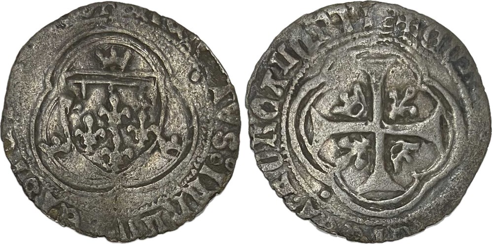 Aix-en-Provence/Tarascon 1457-1475 blanc (parpaïolle) inédit au nom de René d'Anjou monnaies europe medievale france feodales aix en provence tarascon 1457 1475 blanc parpaiolle inedit au nom de rene anjou