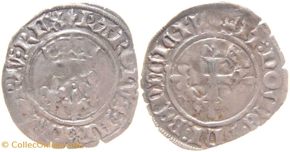 Mâcon 1419-9 à 1420-03 gros dit "florette" 5è émission royale fautée au nom de Charles VI monnaies europe medievale france royales macon 1419 9 a 1420 03 gros dit florette 5e emission royale fautee au nom de charles vi