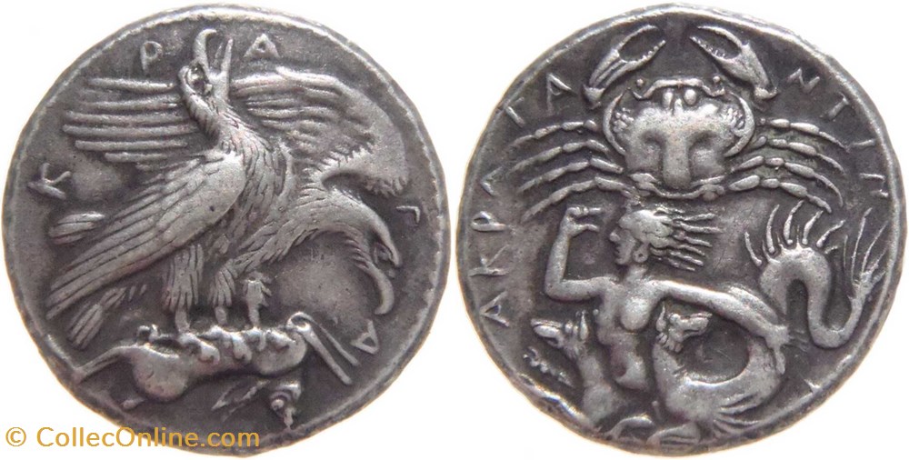 antiquité grecque Sicile Agrigente -413 tétradrachme monnaies antiques grecques antiquite grecque sicile agrigente 413 tetradrachme