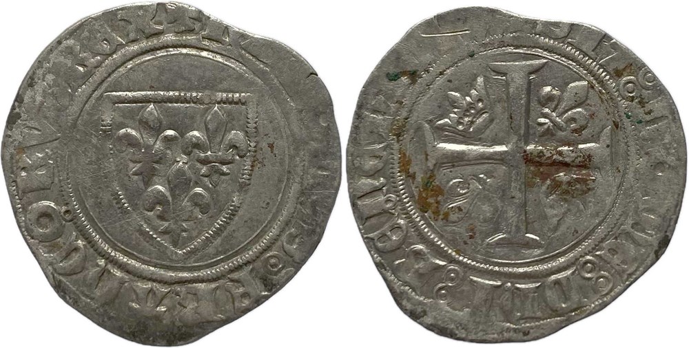 Dijon 1411-1417 blanc à l'écu dit "guénar" 4è émission ducale au nom de Charles VI monnaies europe medievale france feodales dijon 1411 1417 blanc a ecu dit guenar 4e emission ducale au nom de charles vi
