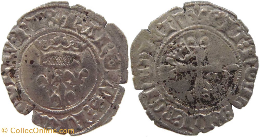 Mâcon 1419-8 fin gros dit "florette" 5è émission royale fautée au nom de Charles VI monnaies europe medievale france royales macon 1419 8 fin gros dit florette 5e emission royale fautee au nom de charles vi
