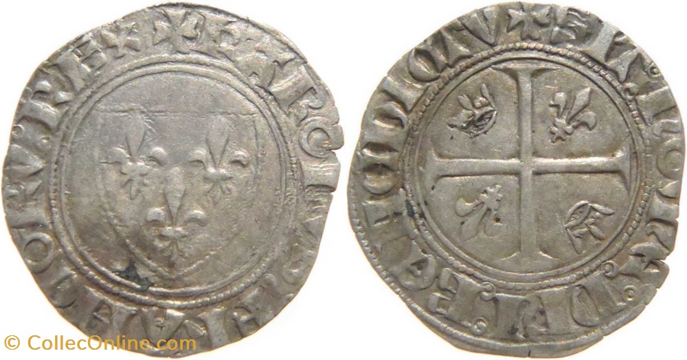 Mâcon 1411 1er au 3ème trimestre blanc dit "guénar" 2è émission type 4 au nom de Charles VI monnaies europe medievale france royales macon 1411 1er au 3eme trimestre blanc dit guenar 2e emission type 4 au nom de charles vi