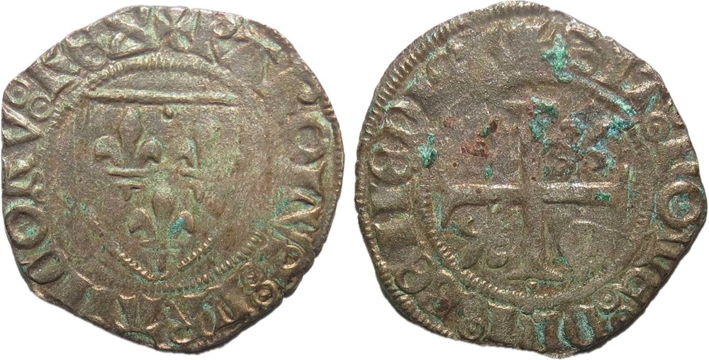 7/- Troyes 12/1418 à 03/1419 blanc "guénar" 6è ém. ducale au nom de Charles VI monnaies europe medievale france feodales 7 troyes 12 1418 a 03 1419 blanc guenar 6e em ducale au nom de charles vi