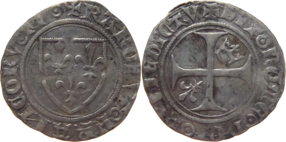7/- Troyes 1388 petit-blanc "demi-guénar" 1è ém. au nom de Charles VI monnaies europe medievale france royales 7 troyes 1388 petit blanc demi guenar 1e em au nom de charles vi