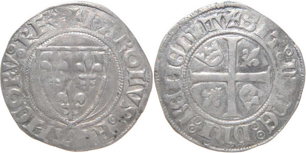 Dijon 1398-1411 blanc à l'écu dit "guénar" 2è émission type 3 au nom de Charles VI monnaies europe medievale france royales dijon 1398 1411 blanc a ecu dit guenar 2e emission type 3 au nom de charles vi