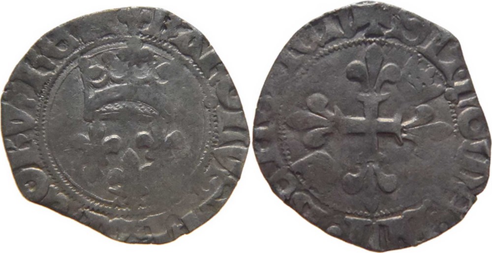 Auxerre 1419-1420 gros dit "florette" au nom de Charles VI monnaies europe medievale france royales auxerre 1419 1420 gros dit florette au nom de charles vi