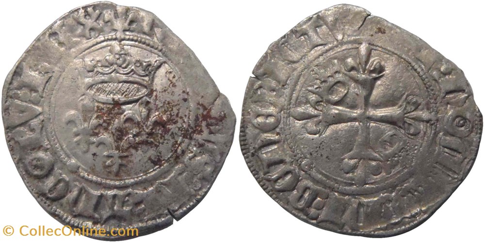 Mâcon 1419-8 fin gros dit "florette" 5è émission royale au nom de Charles VI monnaies europe medievale france royales macon 1419 8 fin gros dit florette 5e emission royale au nom de charles vi