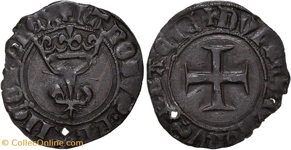 Mâcon 1421 double tournois dit "niquet" type 2 fauté au nom de Charles VI monnaies europe medievale france royales macon 1421 double tournois dit niquet type 2 faute au nom de charles vi