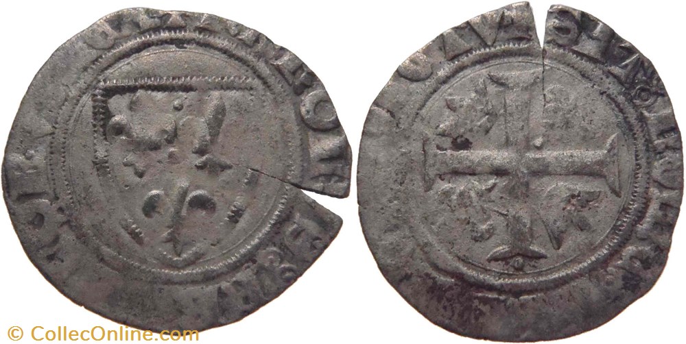 Chalon-sur-Saône 1419 ou Dijon blanc à l'écu dit "guénar" émission ducale au nom de Charles VI monnaies europe medievale france feodales chalon sur saone 1419 ou dijon blanc a ecu dit guenar emission ducale au nom de charles vi