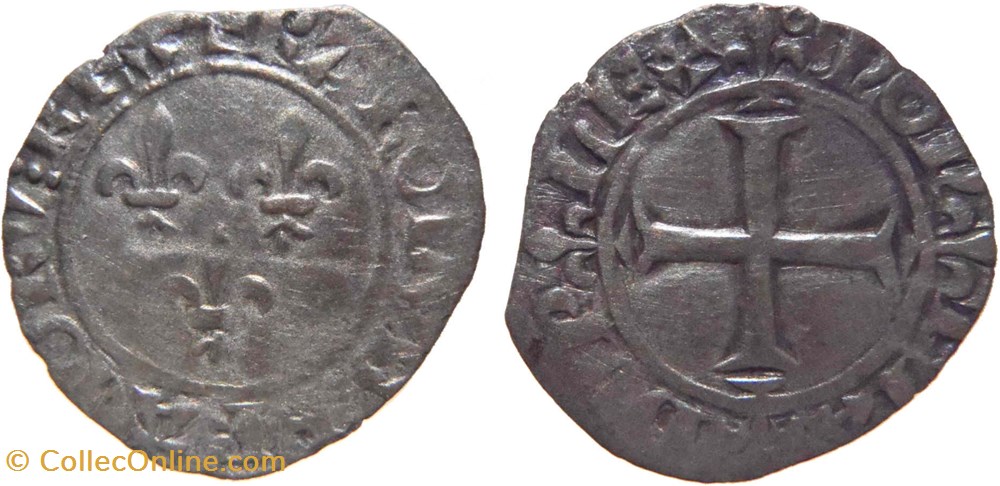 Mâcon 1411 à 1412 double tournois 3è émission au nom de Charles VI monnaies europe medievale france royales macon 1411 a 1412 double tournois 3e emission au nom de charles vi
