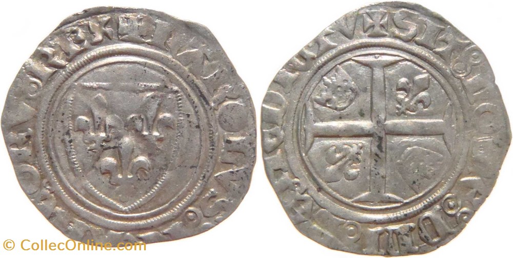 Mâcon 1412 à 1413 blanc dit "guénar" 4è émission type 2 variété au nom de Charles VI monnaies europe medievale france royales macon 1412 a 1413 blanc dit guenar 4e emission type 2 variete au nom de charles vi