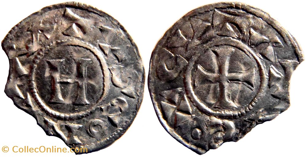 Mâcon 936-938 denier au monogramme "H" du comte Hugues-le-Noir (né après 890-952) monnaies europe medievale france feodales macon 936 938 denier au monogramme h du comte hugues le noir ne apres 890 952