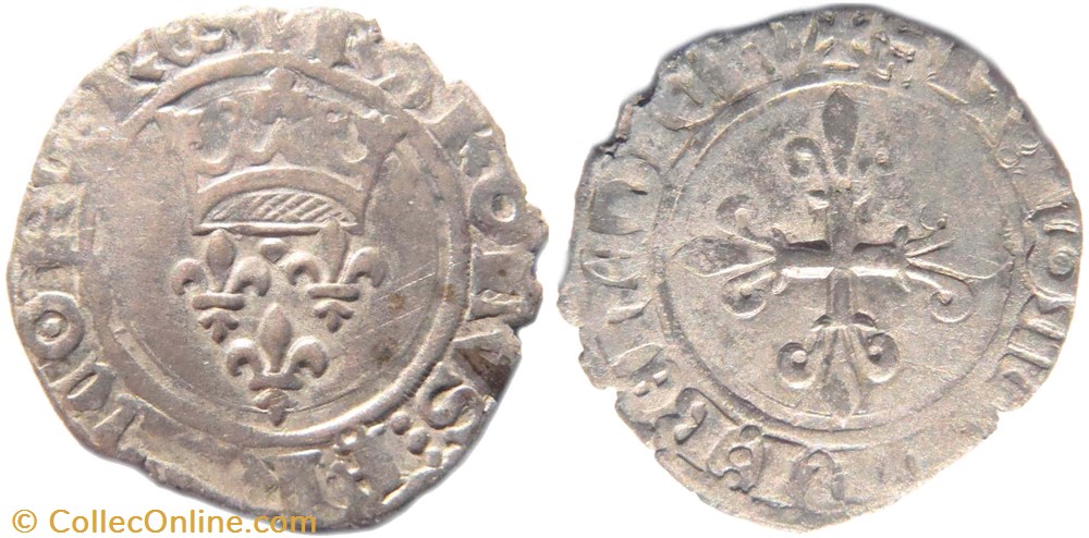 Chalon-sur-Saône 1419-08 à 09 gros dit "florette" à revers fauté non cantonné au nom de Charles VI monnaies europe medievale france feodales chalon sur saone 1419 08 a 09 gros dit florette a revers faute non cantonne au nom de charles vi