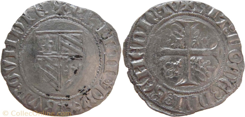 Auxonne 1395-1398 grand blanc type 2 fauté au nom de Philippe-le-Hardi monnaies europe medievale france feodales auxonne 1395 1398 grand blanc type 2 faute au nom de philippe le hardi