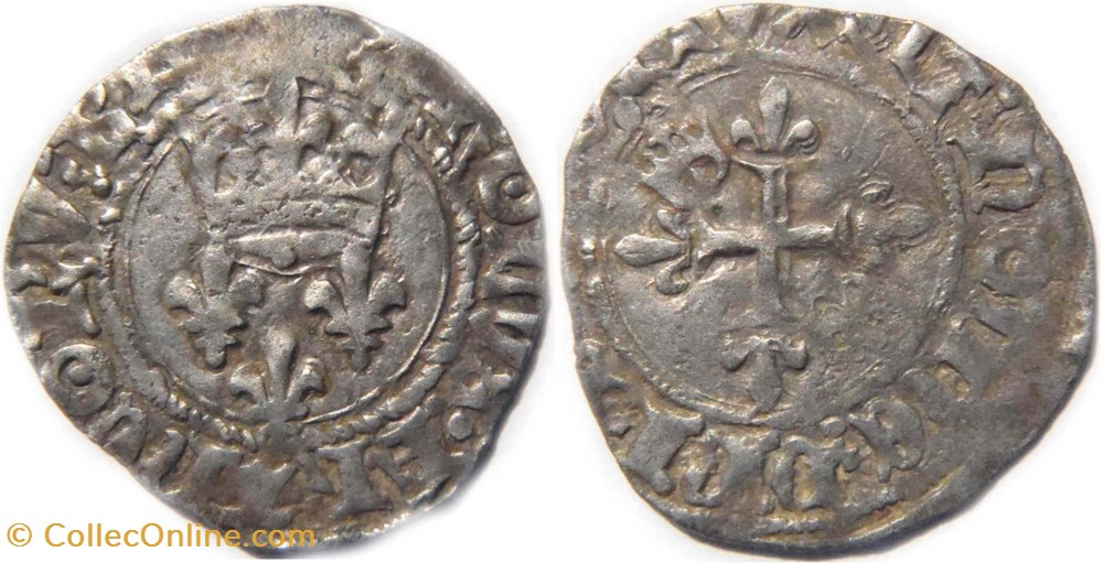 Mâcon 1420-06 gros dit "florette" 7è émission mâconnaise fauté au nom de Charles VI monnaies europe medievale france royales macon 1420 06 gros dit florette 7e emission maconnaise faute au nom de charles vi